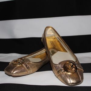Michael Kors Logo Gold Flats
